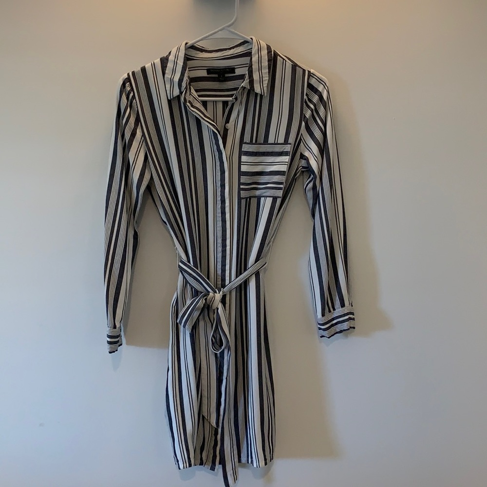 Banana Republic Navy/White Striped Shirt Dress